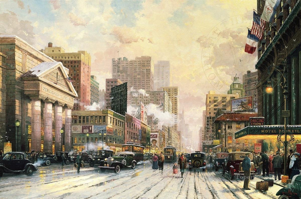 ニューヨーク 7 番街の雪 1932 TK 都市景観油絵